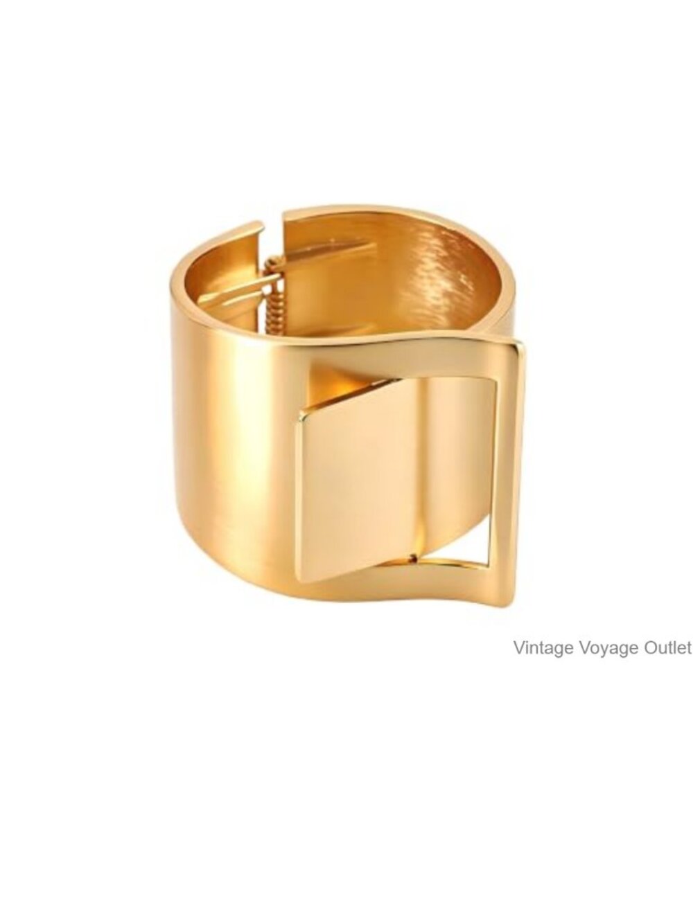 14K Gold-Plated Wide Cuff Bracelet Geometric Hinged Statement Jewelry